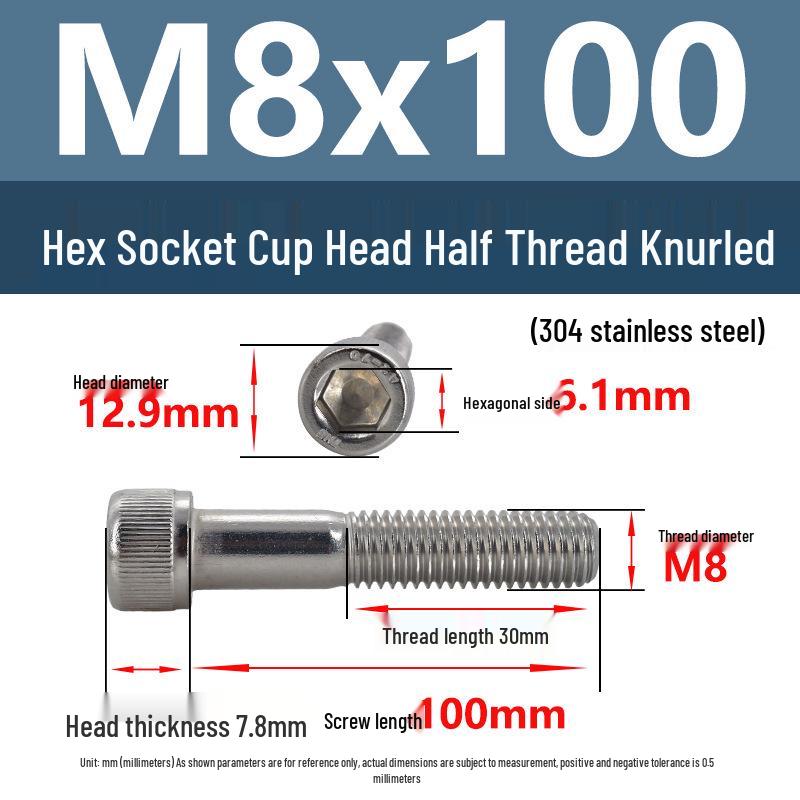 304 Stainless Steel Hex Socket Screws M4-M20, Cylindrical Head, Partial Thread Bolts