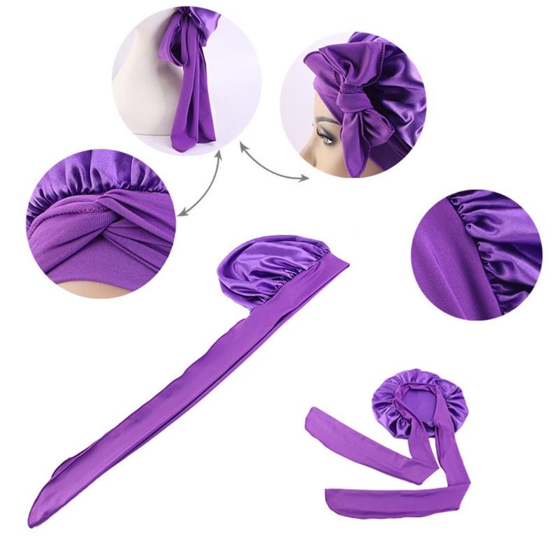 Sleep Cap Satin Bonnet Night for Head Cover Wide Elastic Band Sleeping Soft Adjustable Ribbon Strap Hair Turbans for Wom