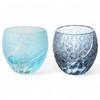 Mizukage Kiriko Pair of Glasses for Cold X Ranbori Komon Aqua Ink Bishou J-kitchens Egg-Shaped Sake, 5.5 5.9cm, 100cc, (Small Pattern) & Blue,