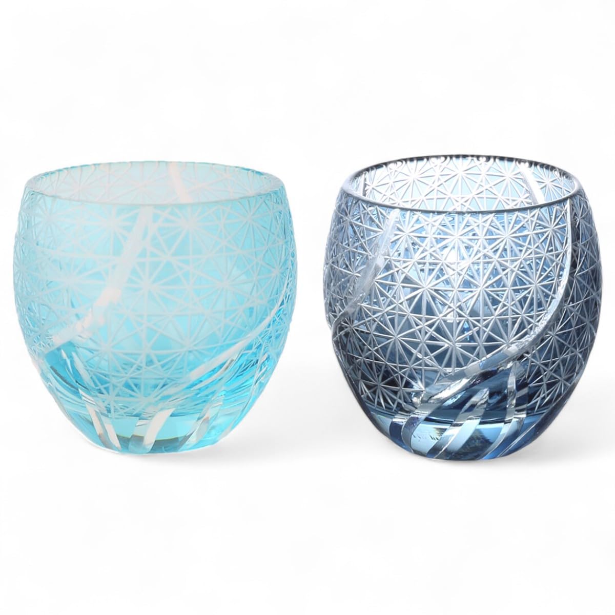 

Мизукаге Кирико Пара стаканов для холодного x Ранбори Комон Аква Инк Бишоу J-kitchens Яйцевидные стаканы для саке, 5,5 5,9 см, 100 мл, (Маленький узор) & Синий,