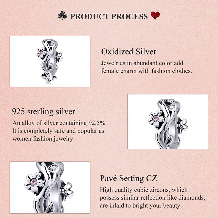 WOSTU 925 Sterling Silver Sakura vetvy Korálky Kvetina Vintage kúzla Fit Originálny prívesok na náramok