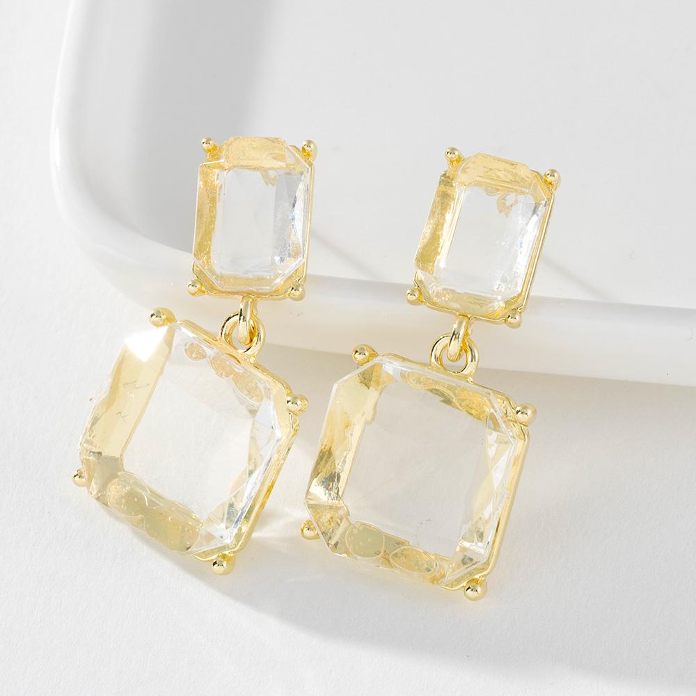 Pinkdudu Korean Version Clear Crystal Drop Stud Earrings Simple Alloy Geometric Square Earrings for Women Jewelry Gifts PD683
