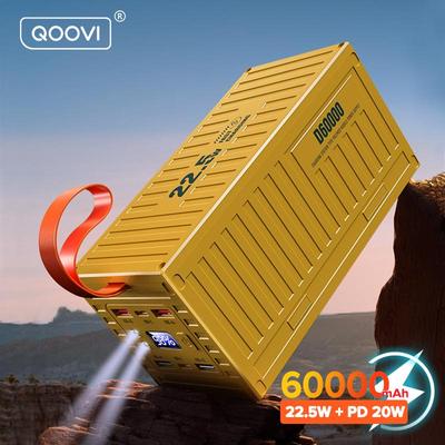 QOOVI 60000mAh Power Bank 22,5W PD QC 3.0 Ladegerät Powerbank Große Akkukapazität Kraftwerk Schnelles Laden für Samsung iPhone Xiaomi