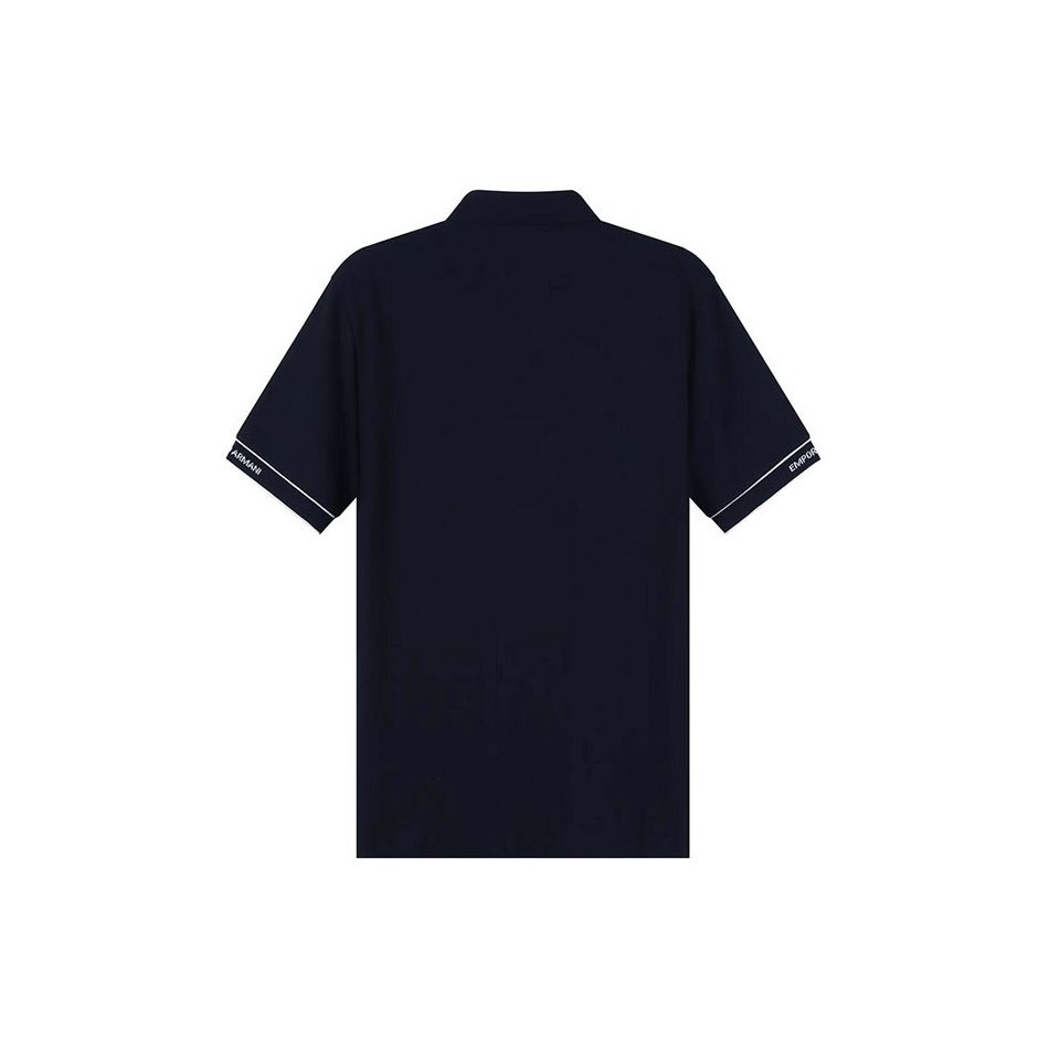 Emporio Armani Solid Color Half Button Eagle Logo Embroidered Cotton Short Sleeve Polo Shirt Men Polo Shirts Navy-Blue 3R1F67-1JCYZ-09K1