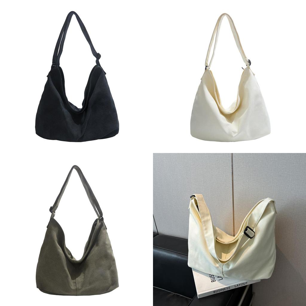 Large Canvas Shoulder Bag For Students Simple Retro Style With Inner Pouch For School And Shopping