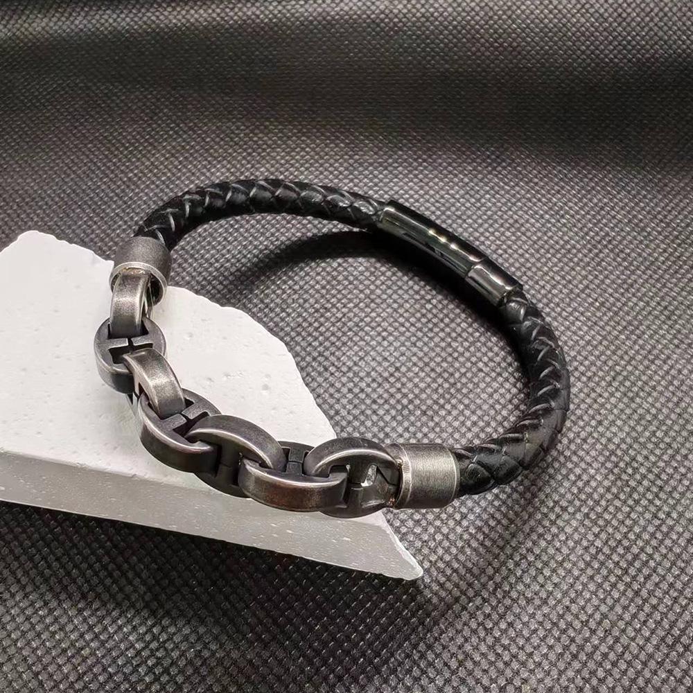 Men's Handmade Leather Bracelet with Stainless Steel Snap Button