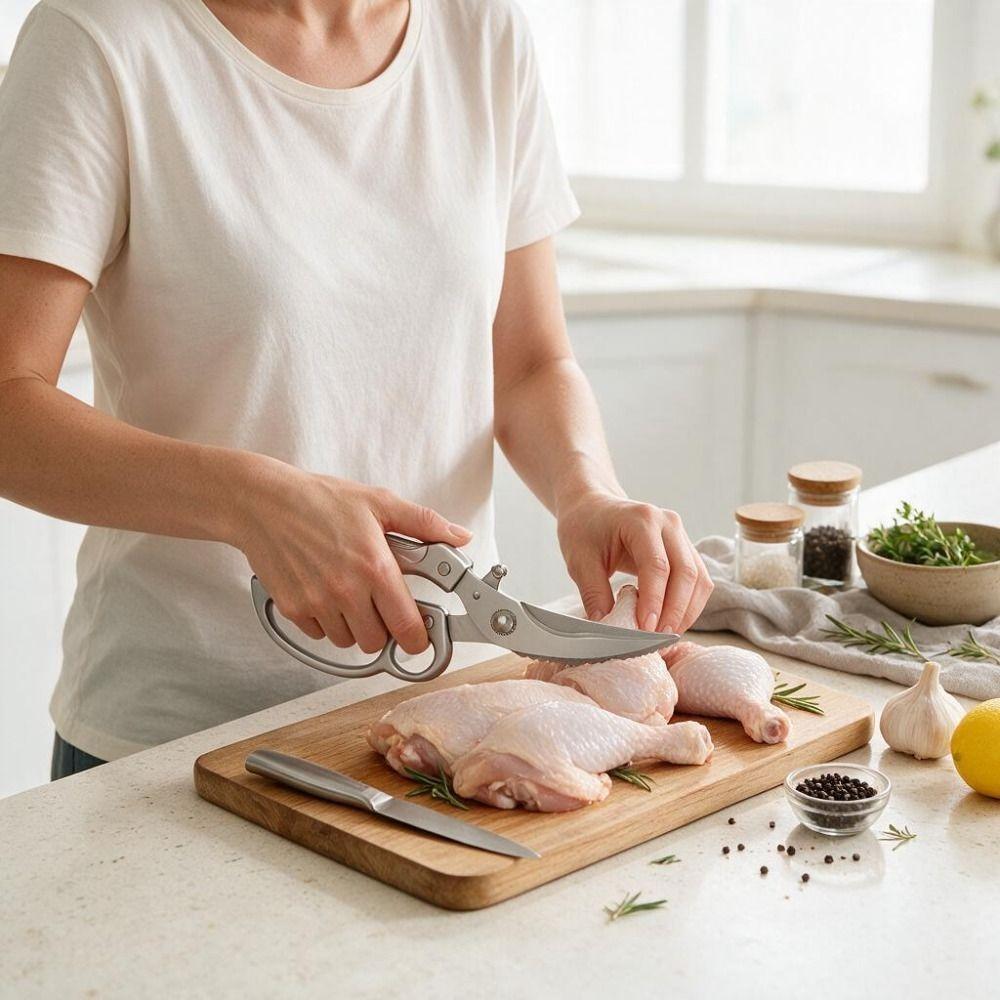 Multi-functional Stainless Steel Chicken Bone Shear Rust-proof Automatic Rebound BBQ Scissor Sharp Hard Kitchen Scissor Fish5
