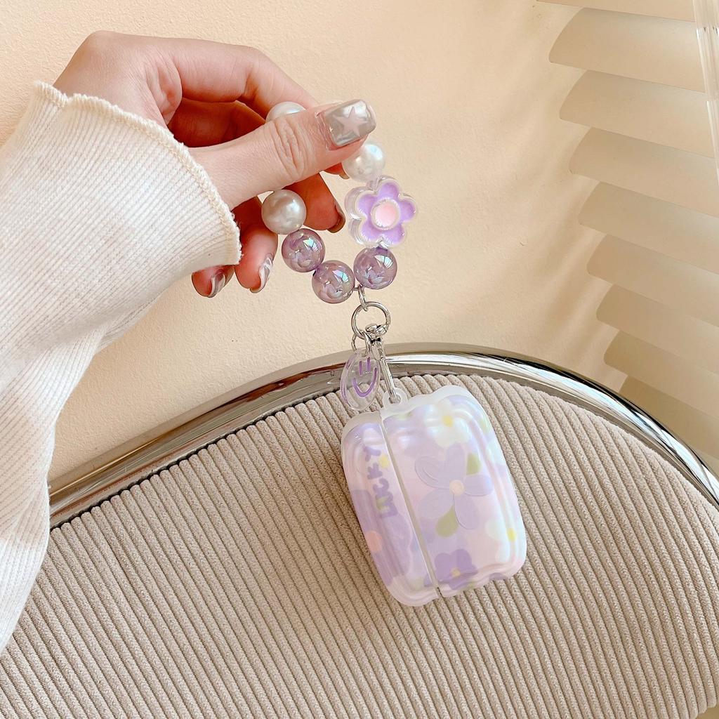 Imd Lucky Flower Pendant Keychain Smiley Wireless Bluetooth Earphone Case For Apple Airpods 1 2 Pro 3 2nd Wavy Charging Box