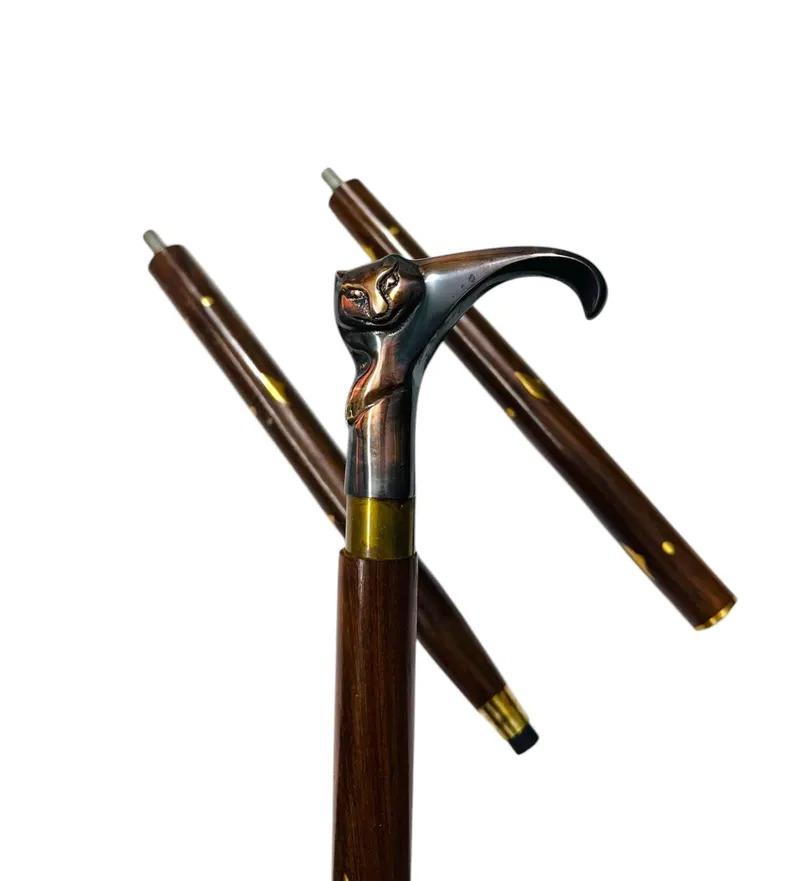 Cat Brass Handle Walking Stick: Victorian Style Wooden Cane Sturdy Walking Cane 36 Inches