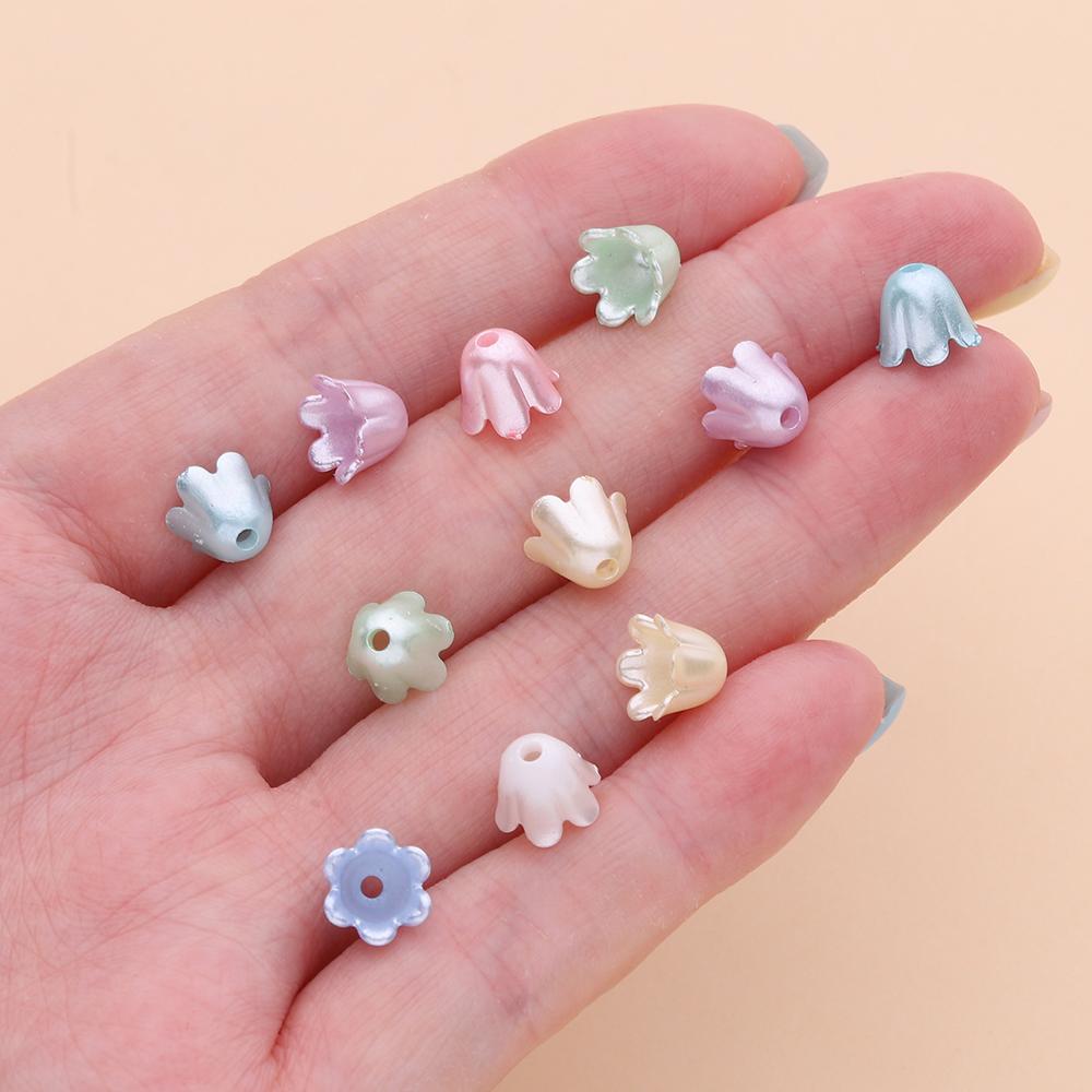 50pcs ABS Artificial Pearls Chime Flowers Beads Spacer Loose Beads for DIY Bracelets Necklaces Jewelry Making Craft Supplies