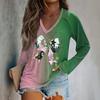 Women's Long Sleeve Plunger Sleeve  Witch Printed Casual Top T-Shirt
