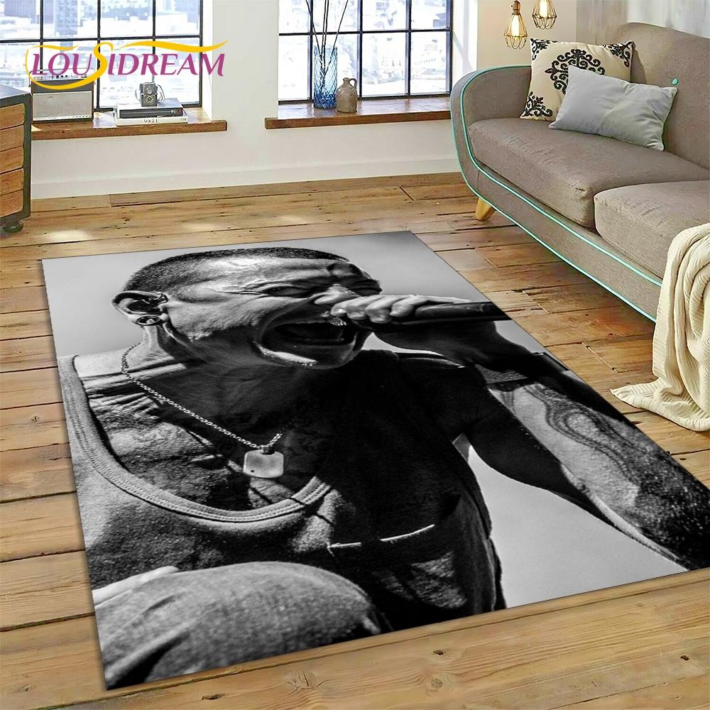 3D Ρετρό Ροκ Συγκρότημα 3D L-Linkin-Park Χαλί για Σαλόνι Υπνοδωμάτιο Διακόσμηση Σπιτιού, Αντιολισθητικό Πατάκι Διακόσμησης για Καναπέ Πατάκι Εισόδου