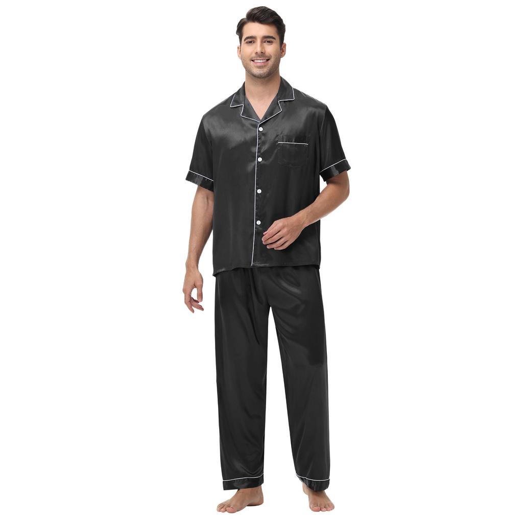Large Men's Short Sleeved Shorts Satin Summer Casual Home Wear Pajama Set