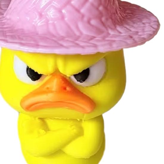 Angry Little Yellow Duck Figurine 4Pcs 3D Printed Figurines, Mini Grumpy with Straw Hat, Compact Ornament for Monitor Stand Cute Cross-Arms