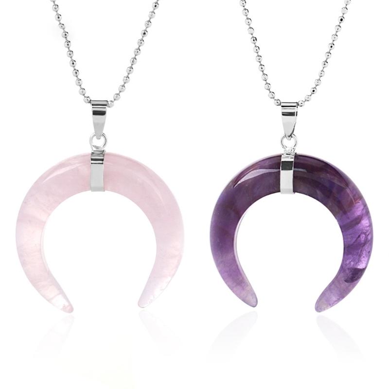 Natural Stone Crescents Moon Pendant Necklace Natural Stone Crescents Moon Pendant Necklace Clavicle Chain for Women