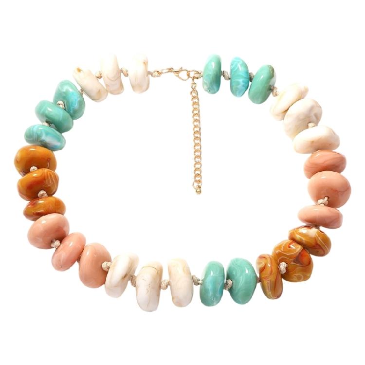 Resin Bead Strand Necklace With Color-Block Detail, Extender Chain Fit and Statement Styling for Daily Outfit Pairing