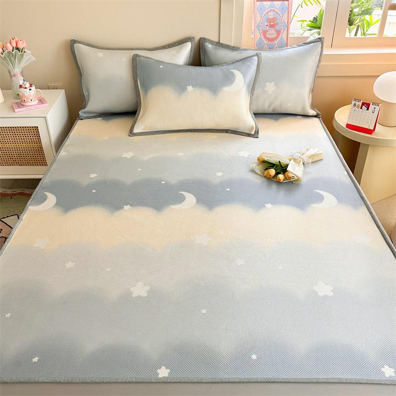 New Cute 3-Piece Ice Vine Cooling Mat Pillowcase & Bed Sheet Set with Digital Print - Spring/Summer