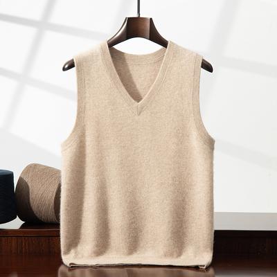 100% Kaschmir Herren ärmellos Business Casual einfarbig Strickpullover Weste locker Pull V-Ausschnitt Oberteile T-Shirts basic Pullover