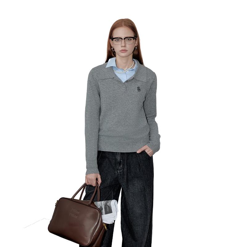 

GREEN BELT 100% Wool Knit Polo Sweater L