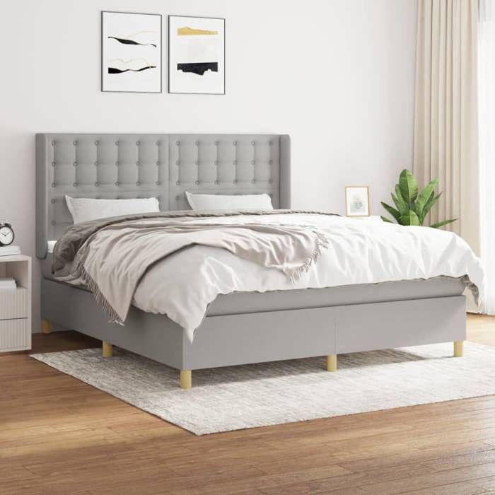 Maison Exclusive - Sommier à lattes de lit avec matelas Gris clair 160x200cm Tissu