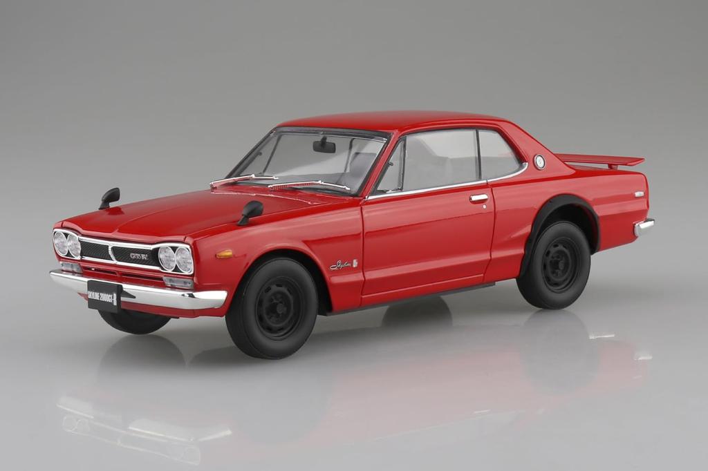 Aoshima Bunka Kyozaisha Rakupla Snap Car Series KPGC10 Skyline HT 1970 Red Plastic Model 1/24 2000GT-R Color-coded 01-RE