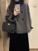 Hepburn Style Women's Short Deep Gray Wool Coat - Autumn Winter 2025 Collection, Unique and Elegant Design