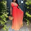 Suer Beach V-neck Halter Suspender Sexy Straps Gradual Change Color Long Dress Dress Dress