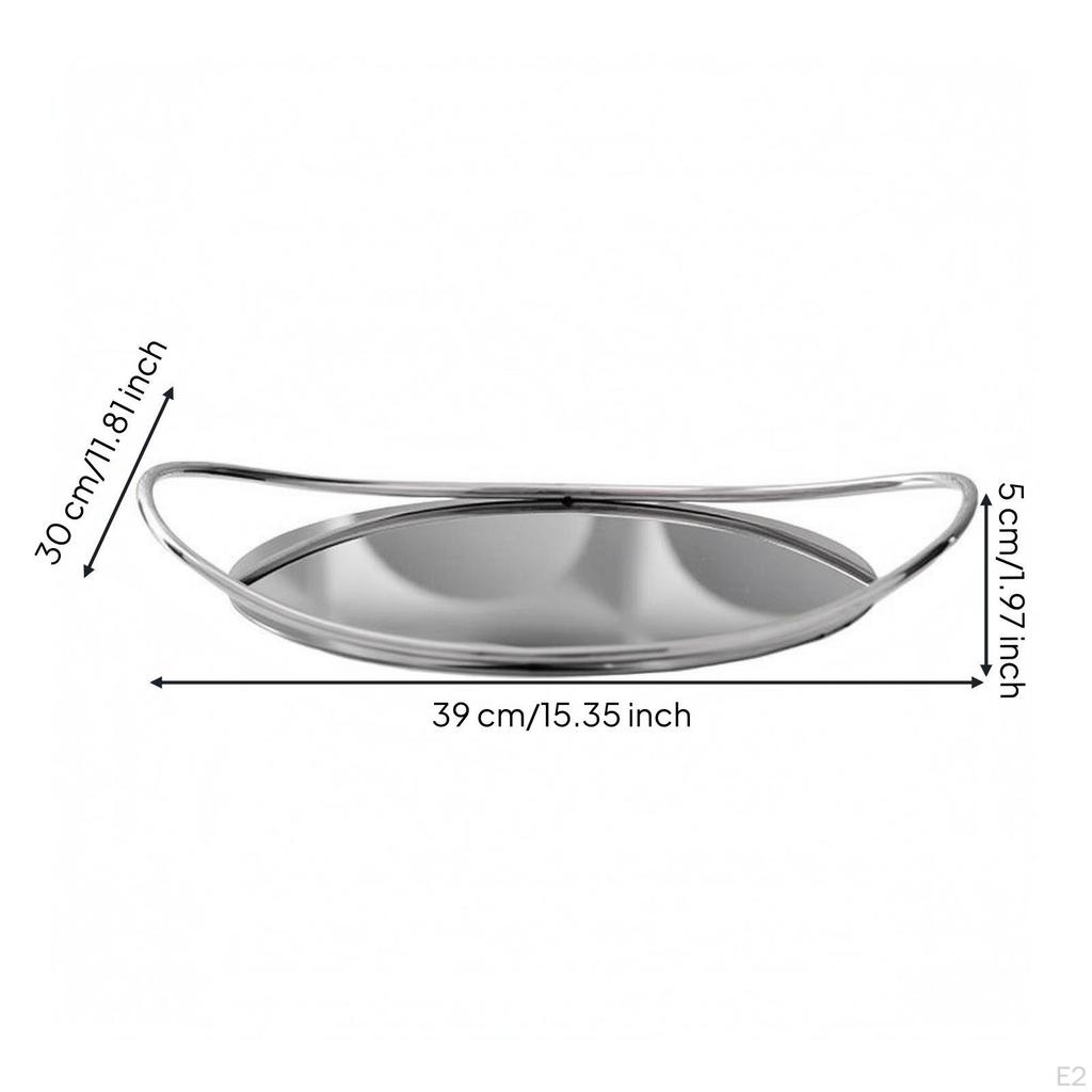Metal Serving Tray Curved Handles Round Home Decor Item Natural Wood
