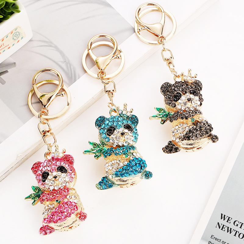 Cartoon panda keychain, rhinestone backpack pendant, student holiday gift, decoration, hanging decoration, cute diamond studded keychain