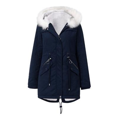 Europäische Größe Damen Baumwollwattierter Mantel Weißer Pelzkragen Parka Mittel und Lang Mit Kapuze Winter Warm Fleece Mantel Damen Baumwollwattierter Mantel