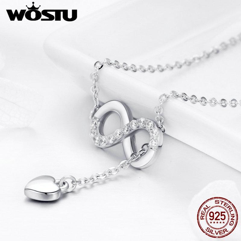 WOSTU Authentic 925 Sterling Silver Infinity Love Heart Pendant Necklace For Women Silver Jewelry Lover Romantic Gift CQN223