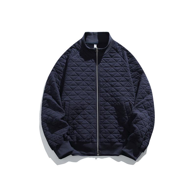 

ACU Unisex Diamond Quilted Baseball Jacket – American Style Solid Color Autumn Outerwear L темно-синього кольору