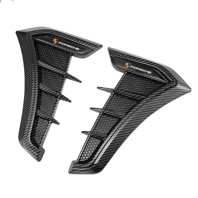 1 Paar Universelle Carbon-Schwarz Auto Kotflügel Lüftungsschlitze Lufteinlass Aufkleber Abdeckung Für Porsche Cayenne Panamera Macan Boxster Cayman 718 911 VT6