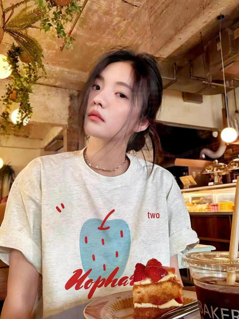 Plus Size Women's Apple Print Short Sleeve T-shirt - 2025 Summer Trendy Loose Fit