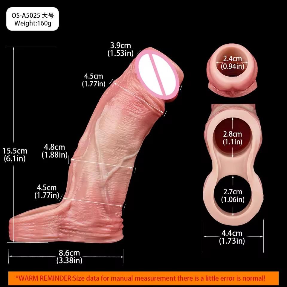 FAAK Realistic Penis Sleeve Size S M L XL Silicone Open-ended Dick Sheath Ring Realistic Hollow Dildo Sex Toy Cock Enlargement