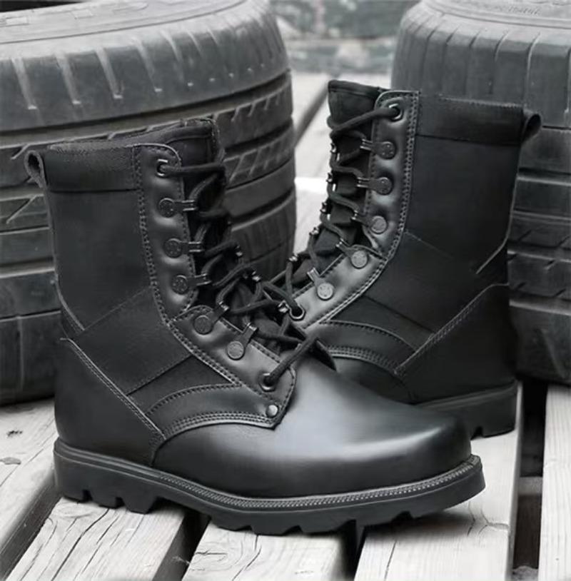 Men's Security Boots Black High-top Leather Boots Outdoor Tactical Combat Boots Anti Slip Hiking Boot Hunting Safety Shoes Botas