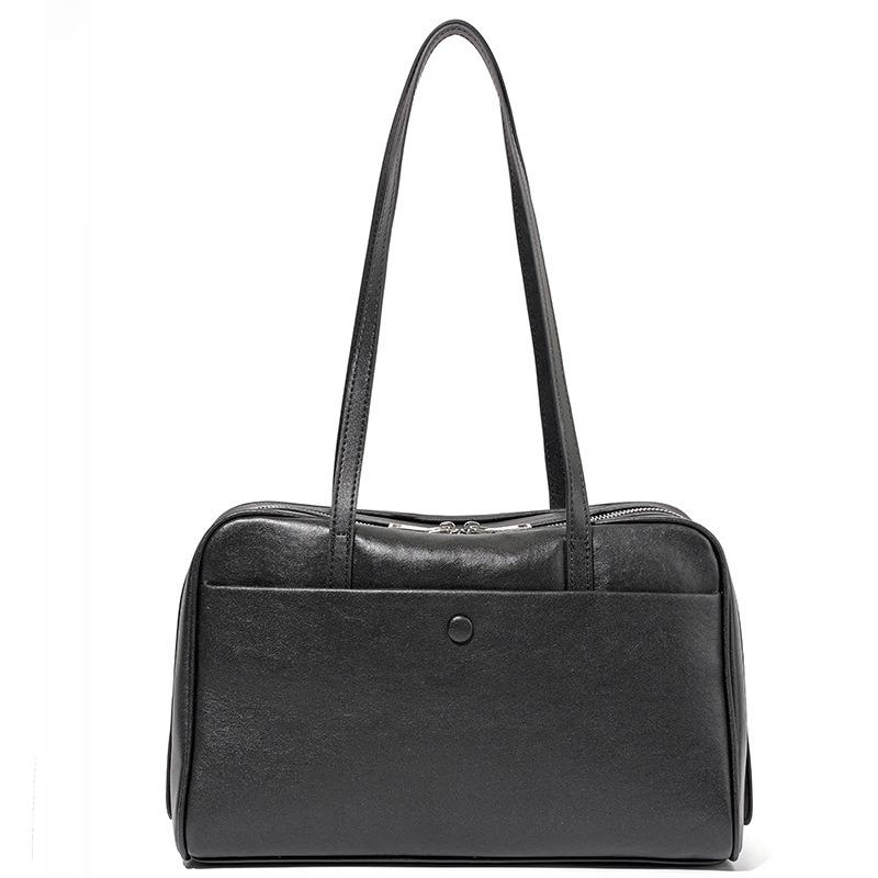 

Летняя новая сумка-подушка из коровьей кожи первого слоя, женская ретро-сумка для通勤, кожаная сумка-подмышка на плечо чёрный