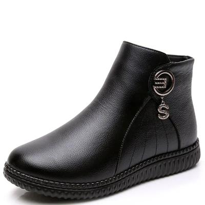 Fashion 2024 Fashion Winter Women Leather Ankle Boot Female Thick Plush Warm Snow Boots Mother Waterproof Non-slip Booties Female Shoes