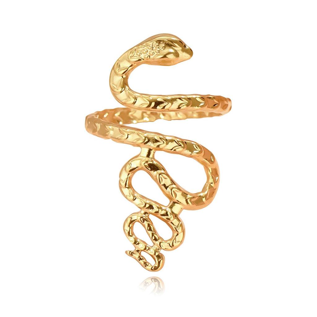 Gold Plated Stainless Steel Snake Shape Open Ring - European & American Punk Style Hip Hop Jewelry