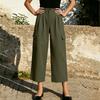 Women's Color Casual Trousers with Cotton Pockets and Button Front Dress Pants