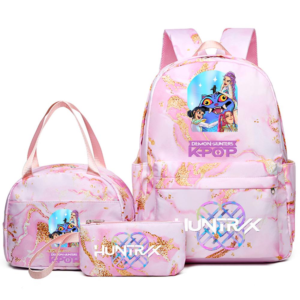 3Pcs/set Anime Demon Hunters Printed Backpack Handbag Pencil Case for Teenager Student Bookbag Schoolbag Women Large Capacity Waterproof Bag