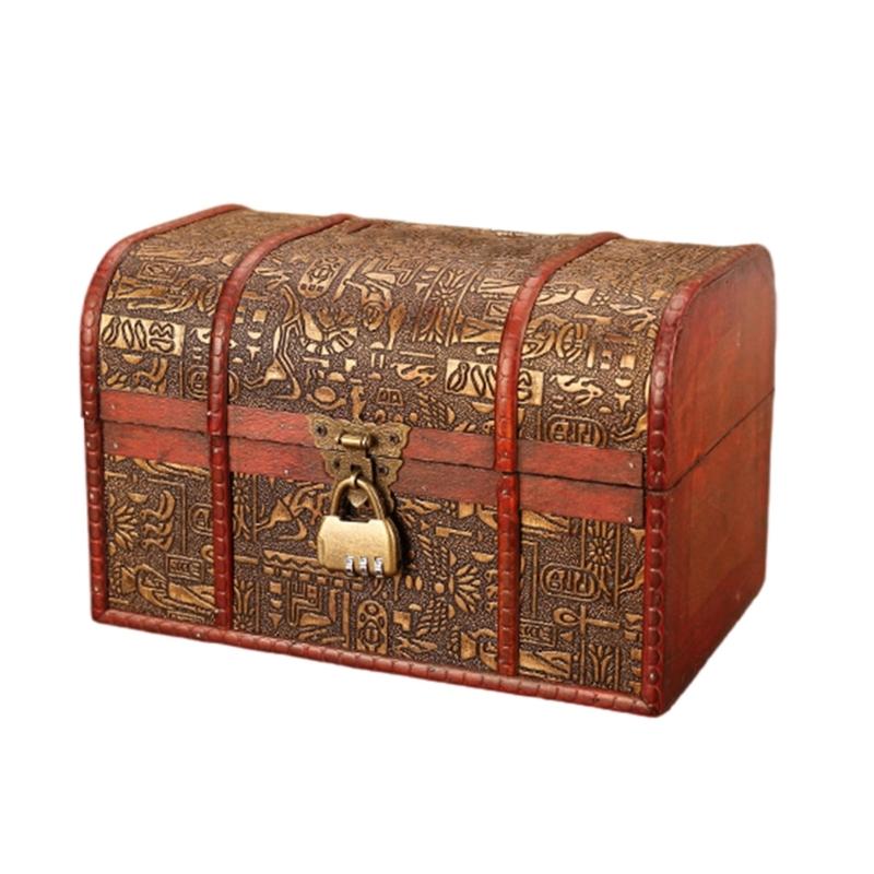 Vintage Wooden Treasures Chest Decorative Keepsakes Storage Container with Lock Antique Jewelry Organiser for Women
