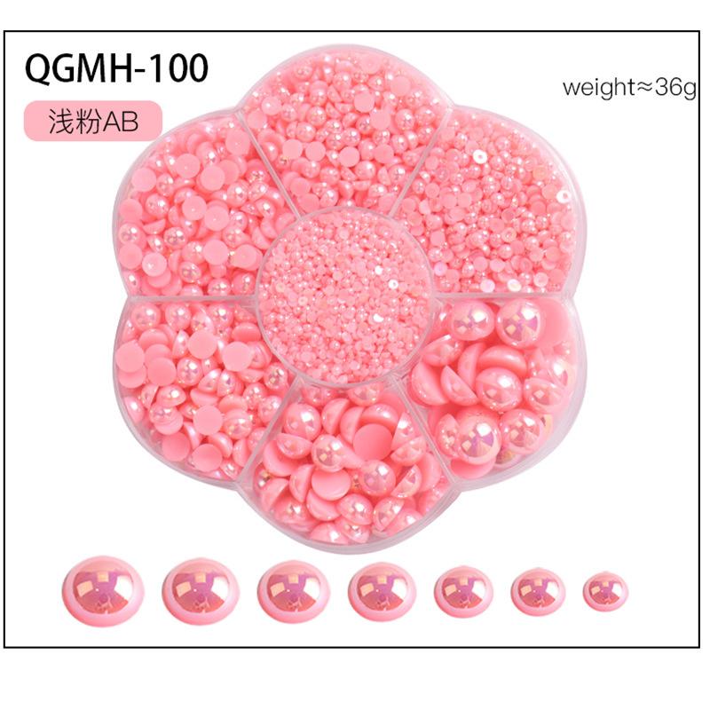 Nail Art Jewelry 7 Grid Plum Blossom Nail Art Pearl Abs Half-Sided Pearl Flat Bottom Diamond Nail Art Decoration