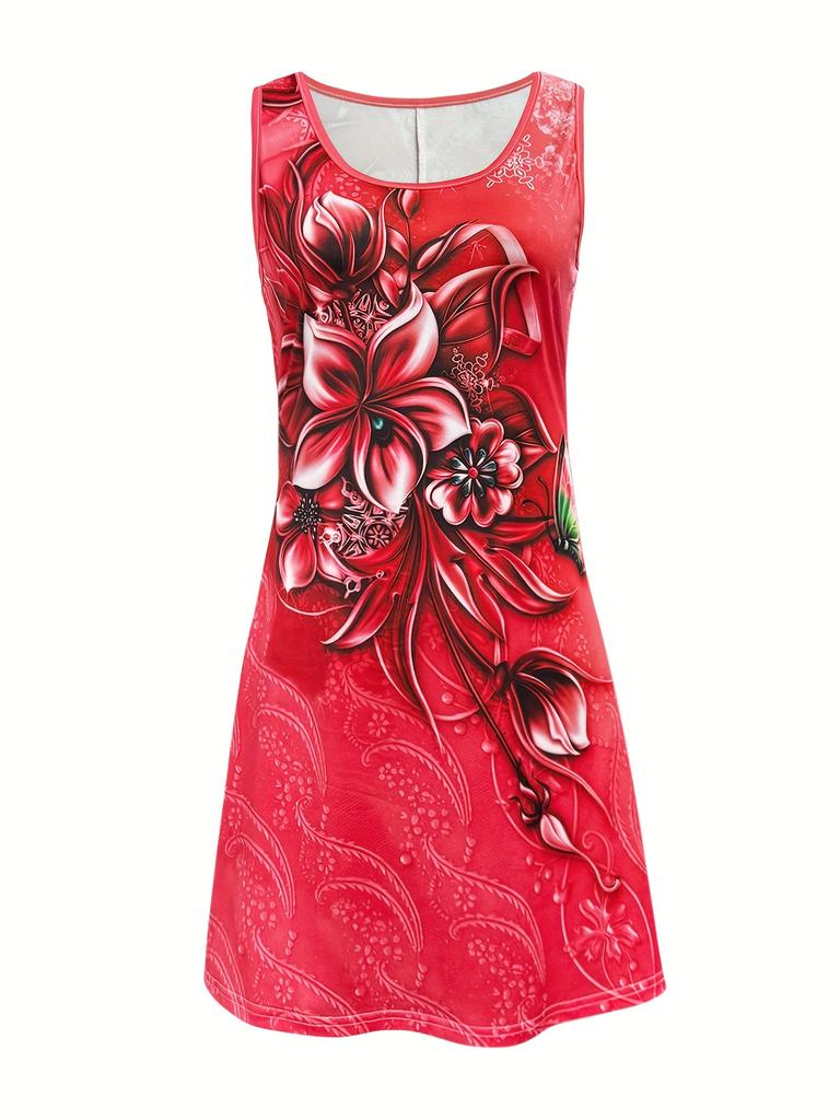 Women'S Bohemian Mini Dress A-Line Skirt Elegant and Stylish Casual Daily Floral Pattern Sleeveless Light Purple Tank Dress Tops