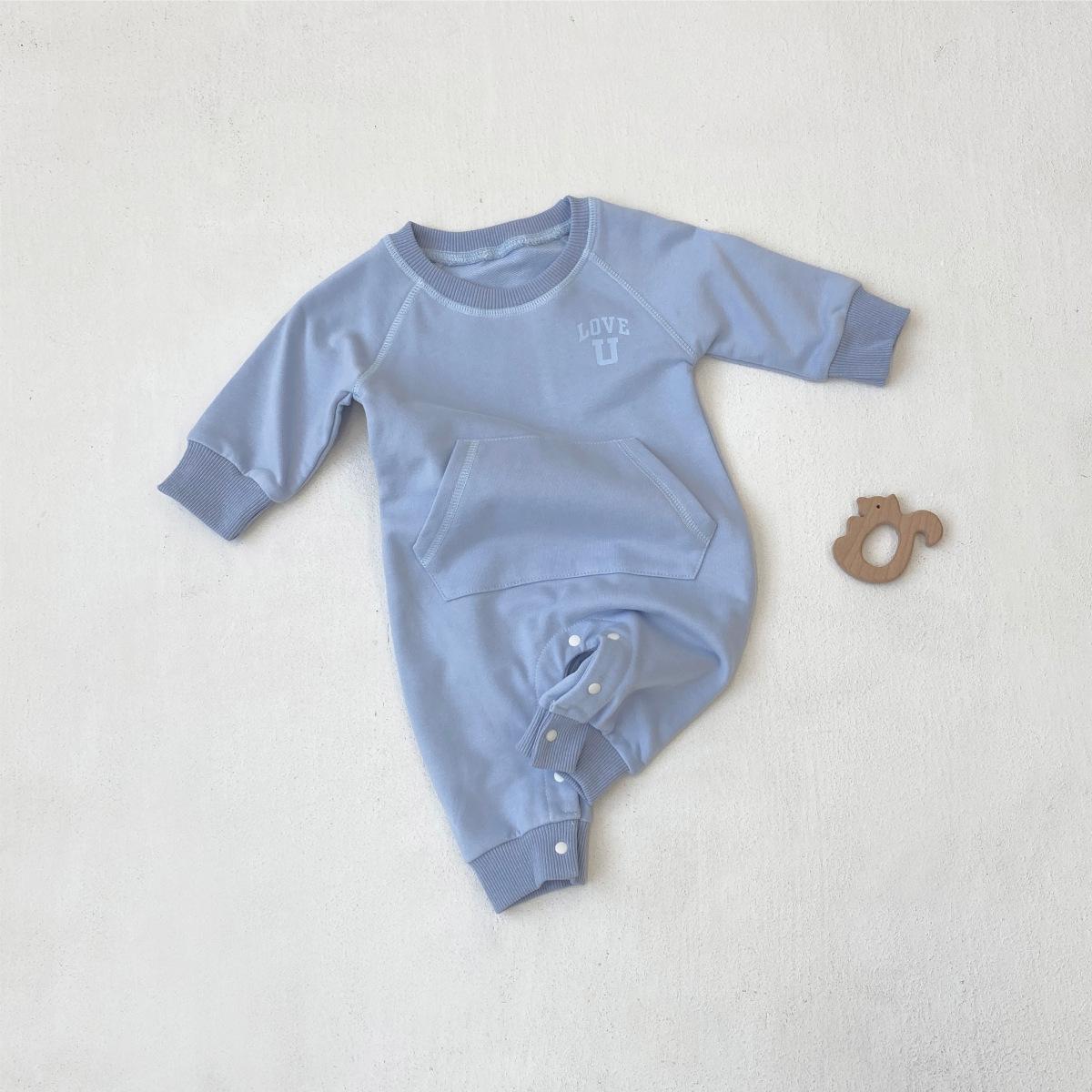 

Autumn Bodysuit for Baby Boys & Girls: Long Sleeve, Letter Print & Pocket, Newborn Wear 80 cm синий