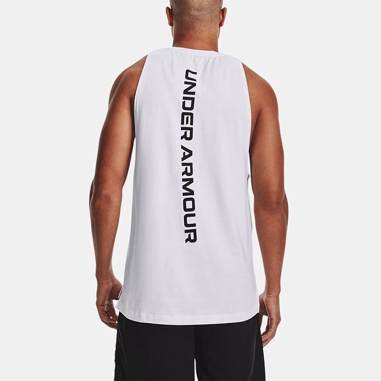 Under Armour Baseline Cotton Breathable Letter Print Sports Tank Top Men Tops White 1361901-100