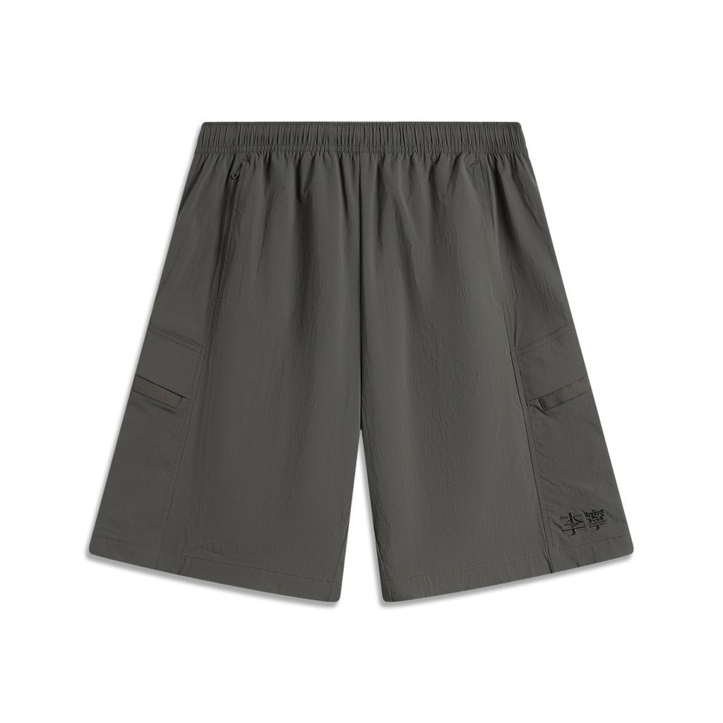 Li Ning Sports Lifestyle Series Solid Color Mid Waist Breathable Versatile Straight Leg Cargo Shorts Men Shorts Graphite-Grey AKSV409-2