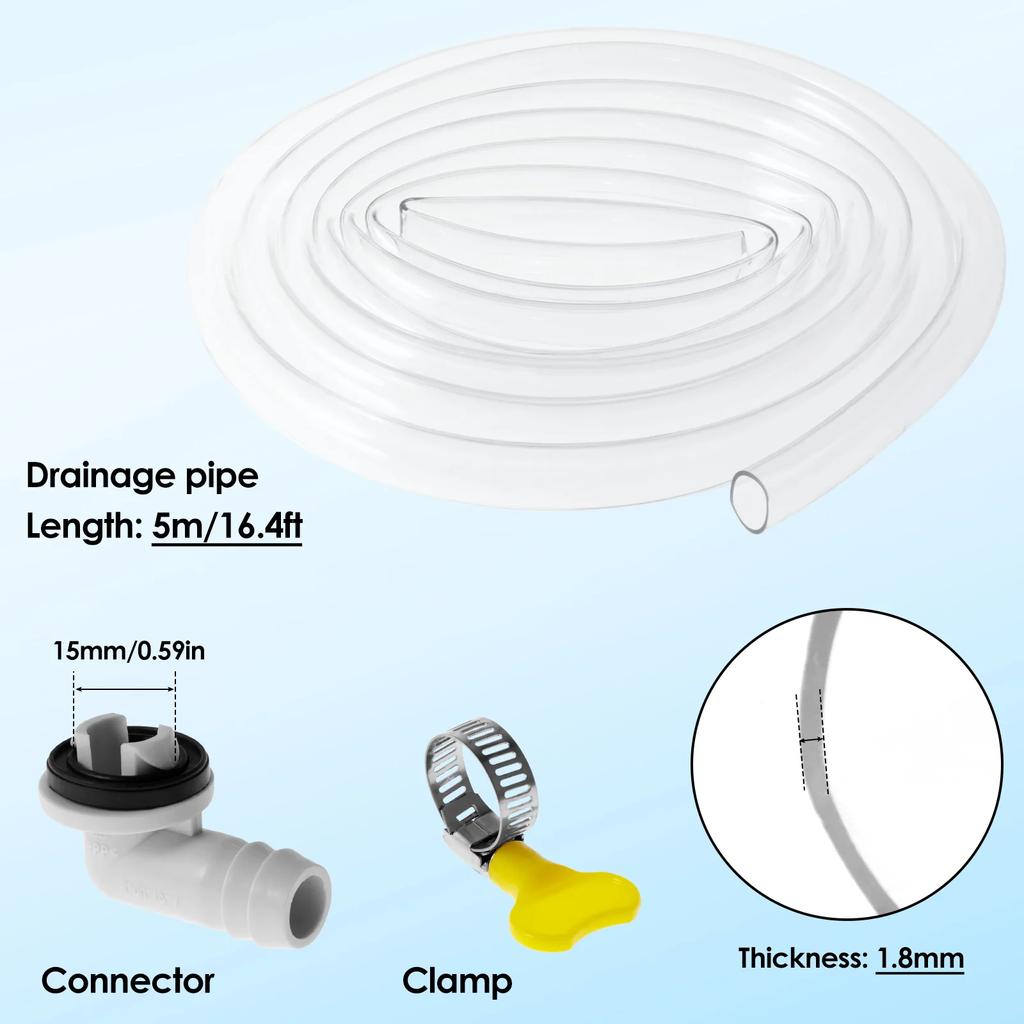 5/7M Air Conditioner Drain Hose Kit 16.5FT/23FT Portable Leak-Proof Air Conditioner Drain Pipe AC Hose Connector Clear Tubing