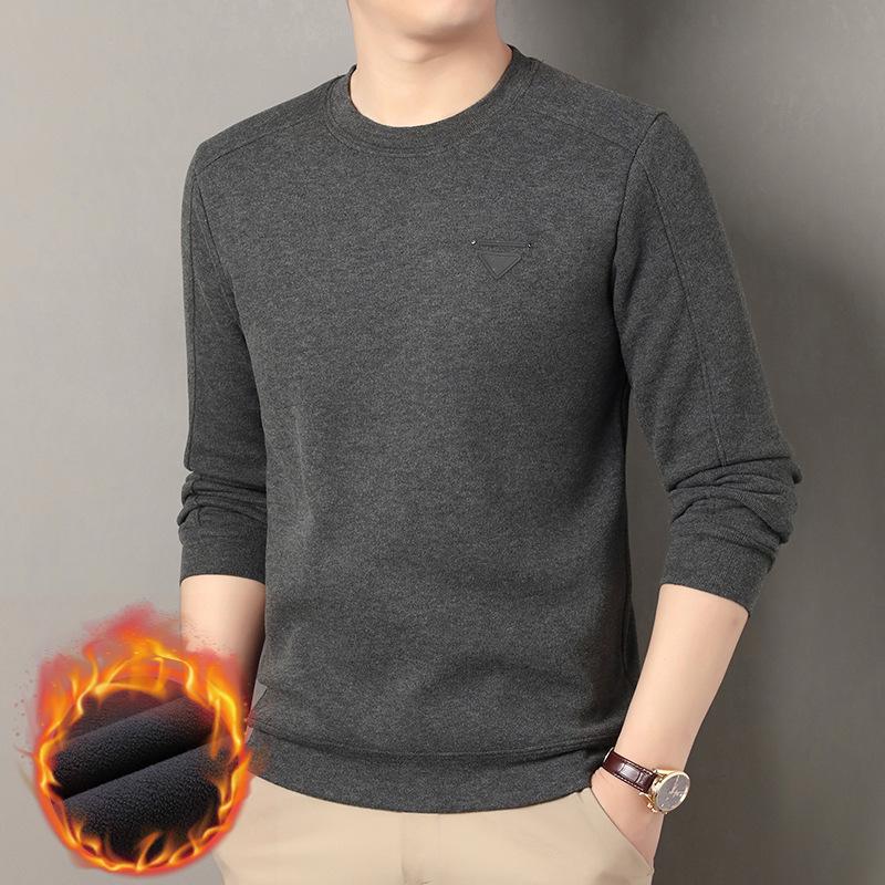 Men's Winter Plus Velvet Thick Warm Round Neck Hoodie - Casual and Versatile Base Layer Top