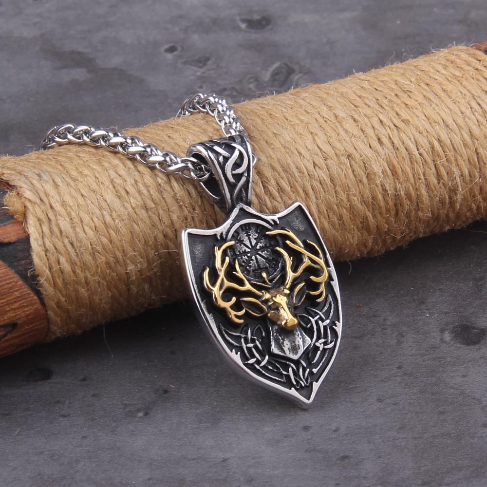 Viking nerezová ocel hlava jelena štít Vegvisir náhrdelník pánský Odin přívěsek šperk s krabičkou